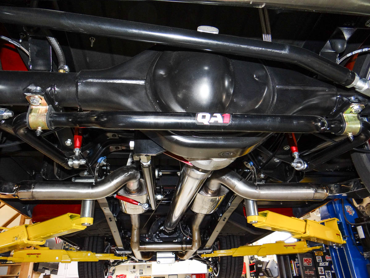 Underbody shot of Ginger’s QA1 rear suspension and Moser-built Ford 9-inch rearend with TruTrac locker.