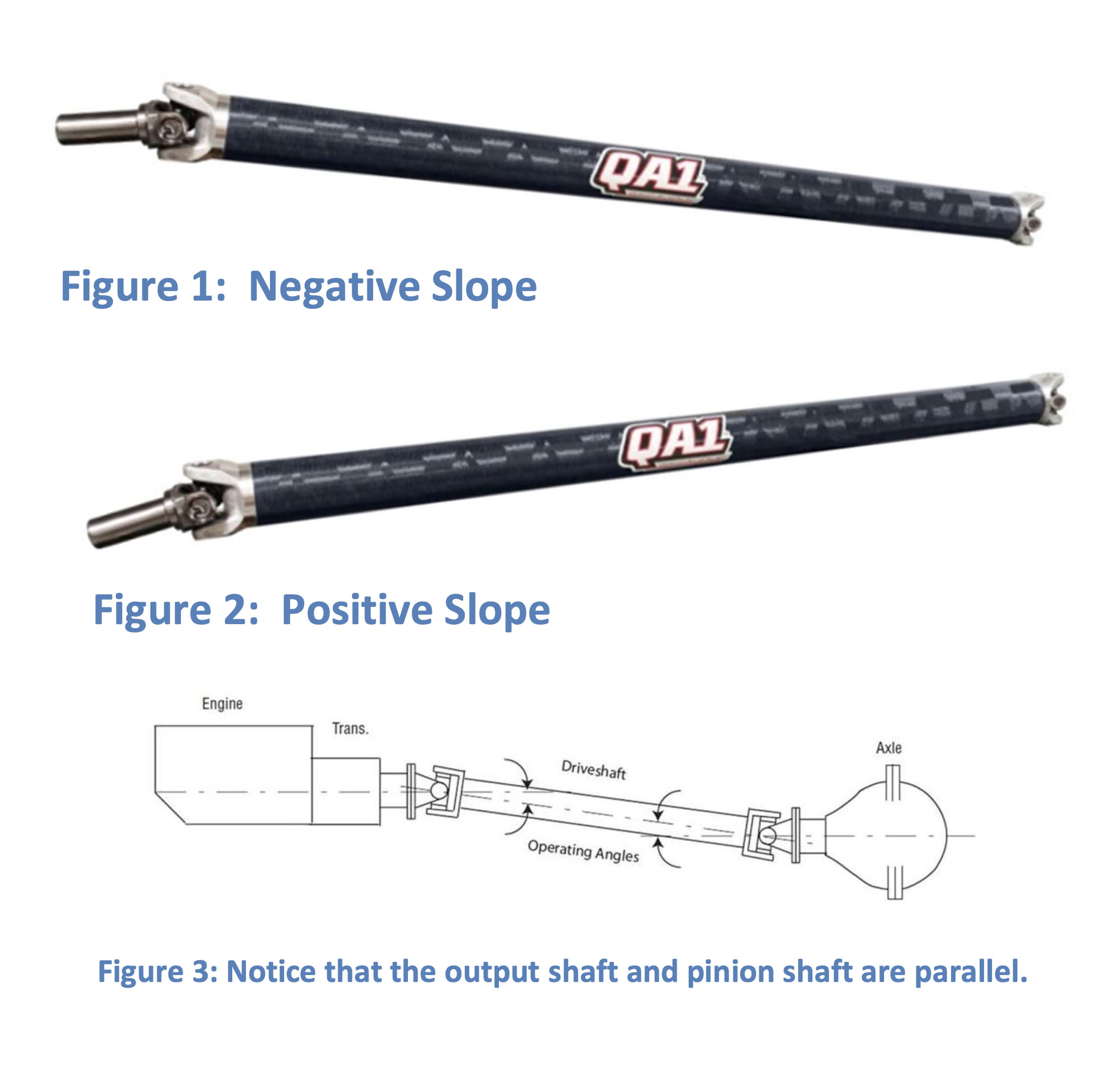 QA1 carbon fiber driveshaft pinion angle.