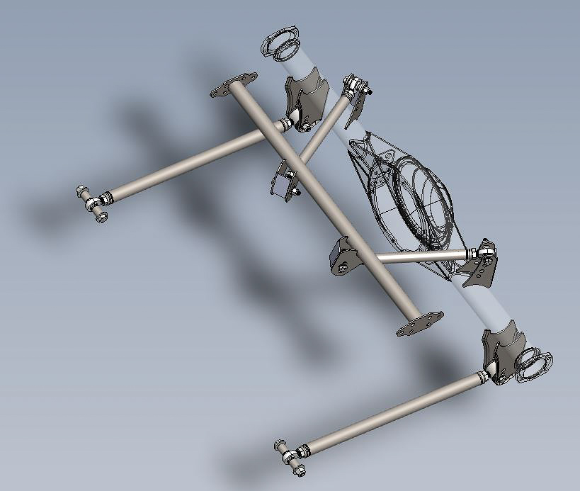 Top view of a triangulated 4-link system, demonstrating how the geometry keeps the rear axle centered and controlled, ideal for performance driving in tight spaces.