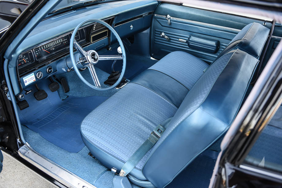 The interior of a 1968 Chevrolet Biscayne that features QA1 suspension.