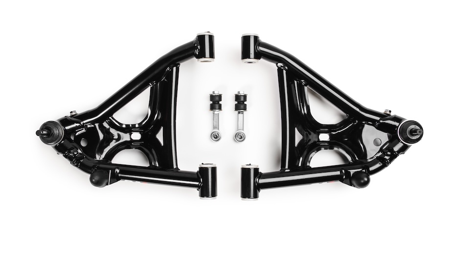 Overhead view of upper and lower control arms